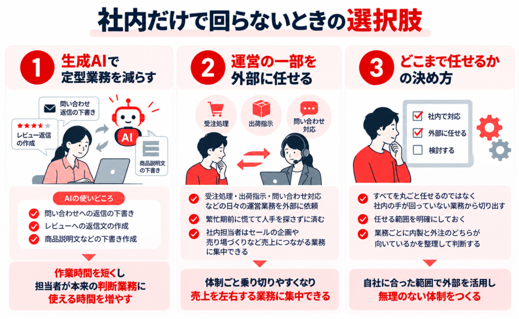 社内だけで回らないときの選択肢